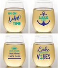 Set of 4 Shatterproof Designer 16 oz Plastic Wine Glasses MADE in the USA (ON LAKE TIME)