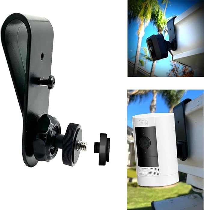Rigid Rain Gutter Mount for Security Camera - Easy Install No Drill No Rust Design, 1/4-20" Thread Joint Holder (1 Pack,Black)-Compatible with Ring Stick Up Blink Outdoor Indoor 4th XT3 XT2 Camera