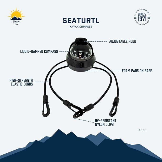 Sun Company SeaTurtl Kayak Compass - Full-Size Mountable Marine Compass with Adjustable Hood