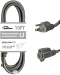 Indoor Outdoor Extension Cord Weatherproof, UL Listed, 16 Gauge 10FT Grey 3 Prong Heavy Duty, 16/3 SJTW 13A Power Cord for Outdoor Lights, Appliances, Lawn