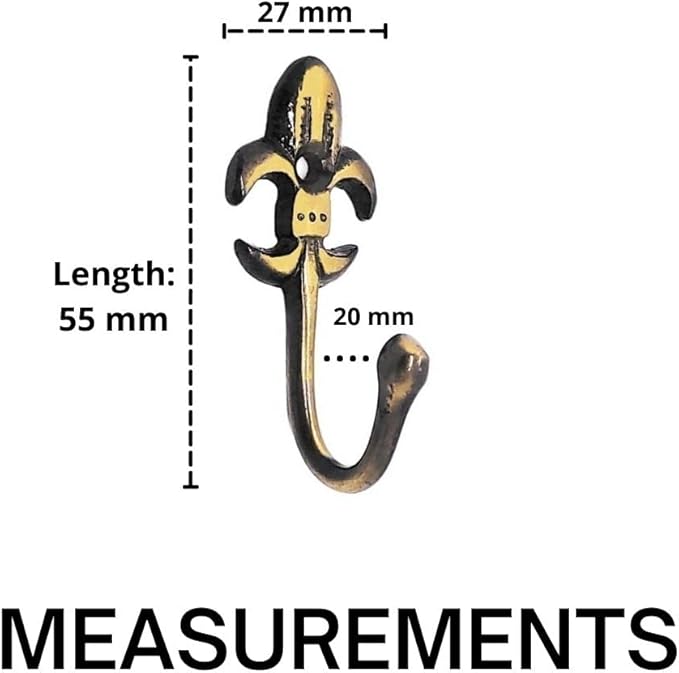 FAPBADRI Multipurpose Hooks, Used to Hang Clothes, Bags, Coats, Curtain Hold Backs, Keys, Colour - Antique Gold, Material - Brass, Royal Design, Screws and Wallplugs Included, Pack of 10 Pieces