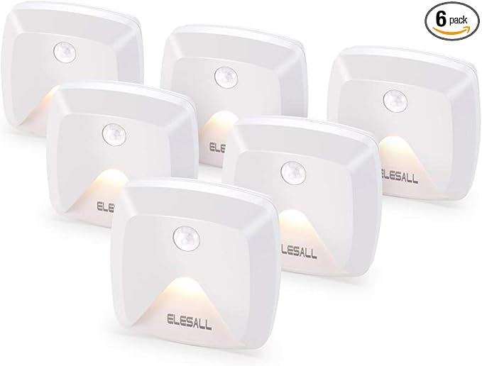 innofox 6-Pack Stick-on Motion Sensor Lights, Warm White LED Night Light, Stick-Anywhere Stair Lights, Closet Light, Battery Operated Wall Light for Kitchen, Hallway, Bedroom, Bathroom, Stairs