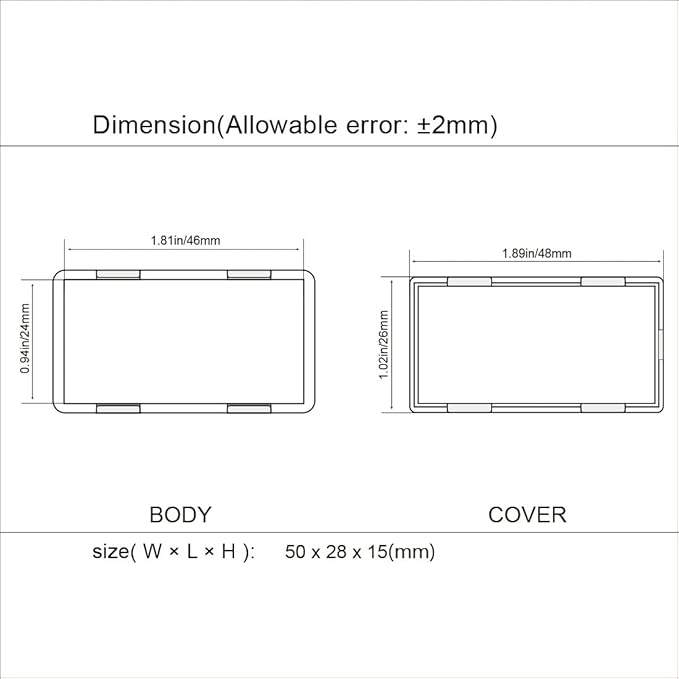 LeMotech Project Box 10 Pieces ABS Plastic Electrical Project Case Small Junction Box for Electronics Black 2.0 x1.1 x0.6 inch (50 x 28 x 15 mm)