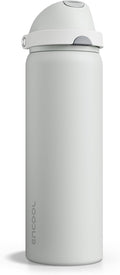 Insulated Water Bottle with Straw - Encool Stainless Steel Water Bottle with Push Button Lid, Leak-Proof & BPA-Free, Keeps Cold for 24 Hours for Sports, Travel, Gym (32 oz, Silver Grey)