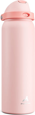POWCAN 40 oz Insulated Water Bottle for Sports: 2-in-1 Lid with Push-Button Spout & Quick-Flip Straw, Leakproof, Car Cupholder Friendly, Stainless Steel for Gym, School, Travel, Camping (Cotton Candy)