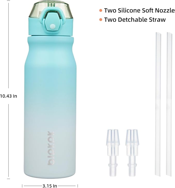 BJPKPK Insulated Water Bottle 25oz Stainless Steel Water Bottles with Straw and Carry Handle Double Wall Metal Thermal Flask,Sea Salt