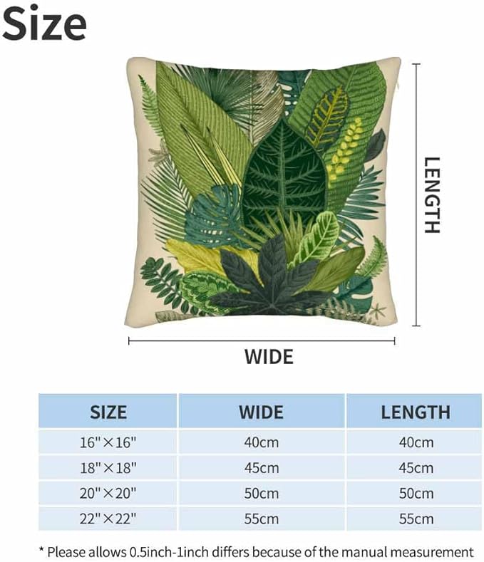 Tropical Leaves Palm 18x18 Throw Pillow Covers Set of 2 Green Tree Banana Leaf Alocasia Fern Monstera Cushion Pillow Cases Square Velvet Outdoor Decorative Home Bed Sofa Couch Office Hotel
