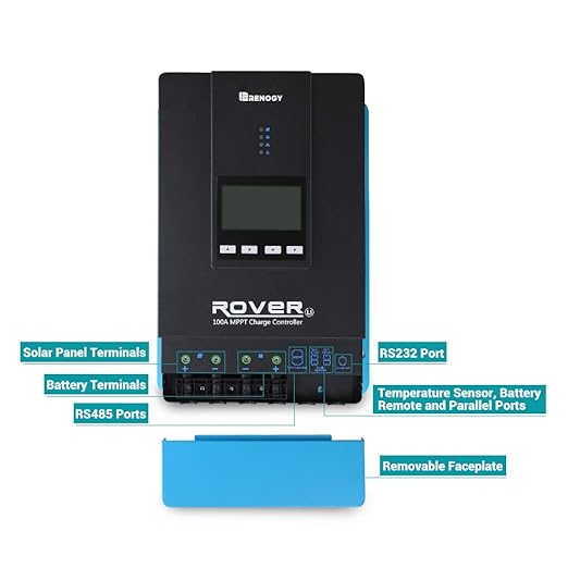Renogy 100A 12V/24V/36V/48V DC Input MPPT Solar Charge Controller Auto Parameter Adjustable LCD Display Solar Panel Regulator fit for Gel Sealed Flooded and Lithium Battery, Rover 100A,Black