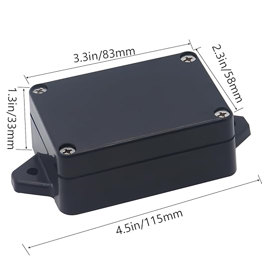 Junction Box IP65 Waterproof ABS Plastic Electrical Project Case Power Junction Boxes, Project Box with Fixed Ear Black 3.3 x 2.3 x 1.3Inch (83 x 58 x 33mm)