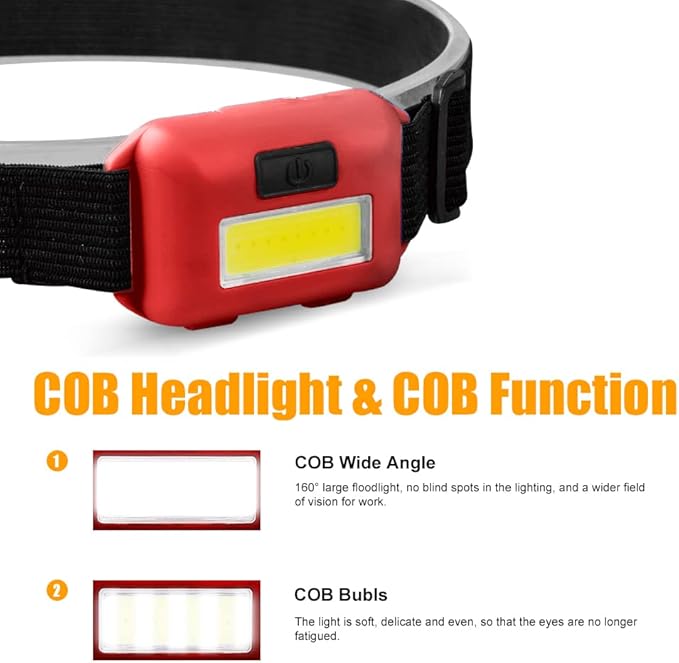 8 Pack Led Headlamp for Adults and Kids, 1.1oz/31g COB Flood Light Ultra Bright Head Lamp with 3 Modes 24 AAA Batteries, Waterproof Work Flashlight for Family Camping Running Reading Hiking