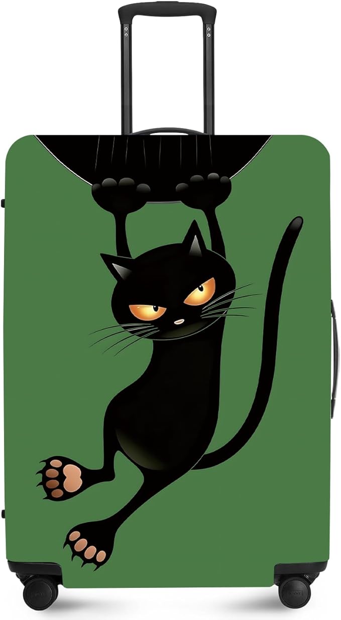 ANNA QUEEN Black Cat Hanging Cartoon Luggage Cover,Cute Stretchable Suitcase Protector Sleeve,Washable Fit for 32-34 Inch Checked Baggage,Water Resistant Durable Luggage Protector