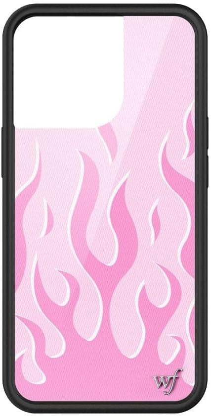 Wildflower Cases - Compatible with iPhone 13 Pro| Protective Black Bumper, 6.5ft Drop Test Certified, Women Owned Small Business | Pink Flame White Festival Cute Trendy | Pink Flames