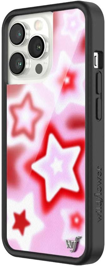 Wildflower Cases - Compatible with iPhone 13 Pro | Protective Black Bumper, 6.5ft Drop Test Certified, Women Owned Small Business | Red Pink White Space Aesthetic Cute Trendy | Red Dream Star