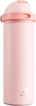 POWCAN 24 oz Insulated Water Bottle for Sports: 2-in-1 Lid with Push-Button Spout & Quick-Flip Straw, Leakproof, Car Cupholder Friendly, Stainless Steel for Gym, School, Travel (Cotton Candy)