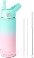 Fimibuke Kids Insulated Water Bottle - 18oz BPA-FREE 18/8 Stainless Steel Kid Cup with Straw Travel Tumbler Leak Proof Double Wall Vacuum Toddler Water Bottle for School Boys Girls (1 Pack,Bubble Gum)