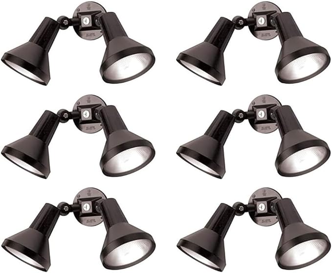 Ciata 15" Outdoor Security Flood Light 2 Head with Heavy Duty Cast Aluminum Body 150W PAR38 Weather Proof Black Finish - 6 Pack