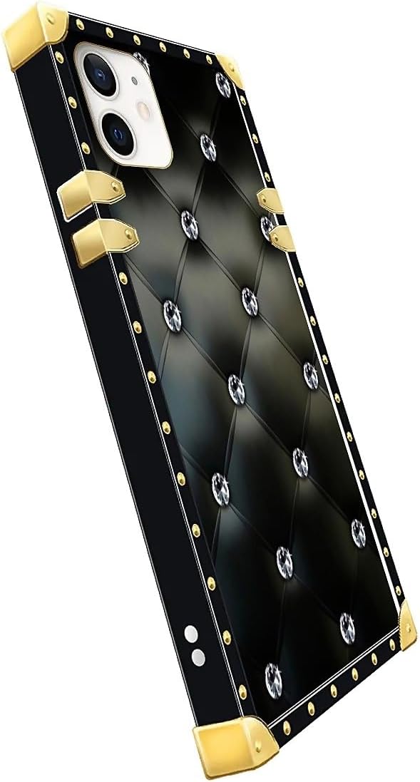 Compatible with iPhone 11 Case, Shiny Black Sofa Crystal Luxury Golden Decoration for Girl Women Soft TPU Shockproof Protective Hard PC Back for iPhone 11