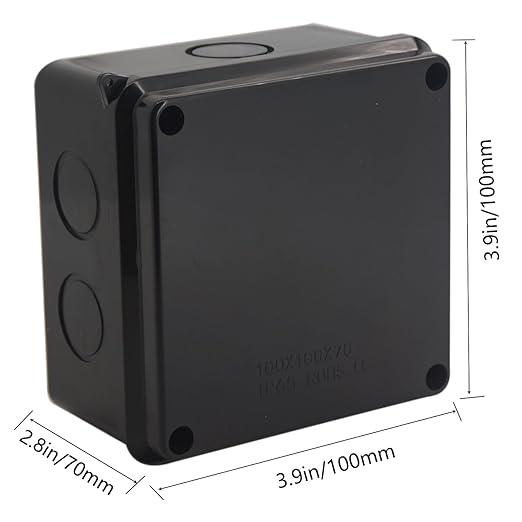 Junction Box, Reserved Holes Electrical Boxes Waterproof IP65 ABS Plastic Electrical Power Cord Enclosure Project Box Black 3.9 x 3.9 x 2.8 inch(100x100x70mm)