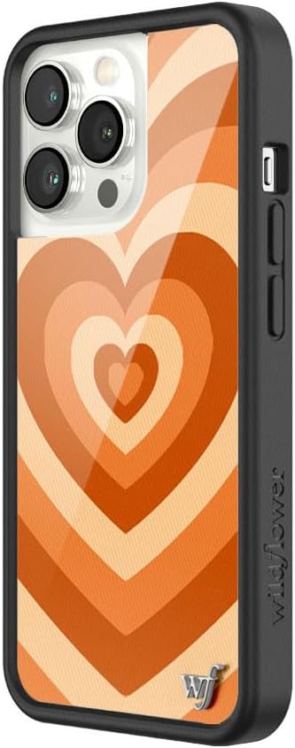 Wildflower Cases - Compatible with iPhone 13 Pro| Protective Black Bumper, 6.5ft Drop Test Certified, Women Owned Small Business | Hearts Orange Brown Ombre | Pumpkin Spice Latte Love