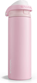 ENCOOL Leakproof Insulated Water Bottle with Straw Dual-Sip Water Bottle Bag-Safe Design for Work, Commute & Gym – Keeps Drinks Cold All Day, 24 oz, Poppy Pink