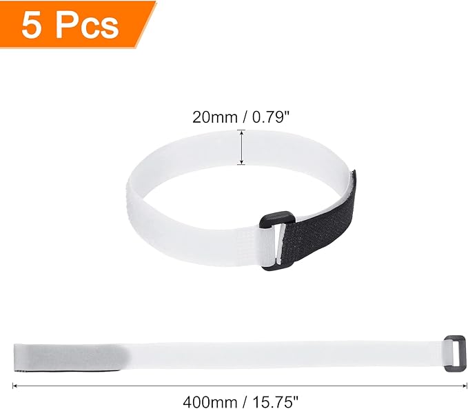 MECCANIXITY 5Pcs Reusable Battery Tie Down Straps,0.8x16" White Nylon Multipurpose Battery Hold Down Adjustable Cinch Strap Hook Loop Fastening Tie for Quadcopters FPV RC Drone Boat Car
