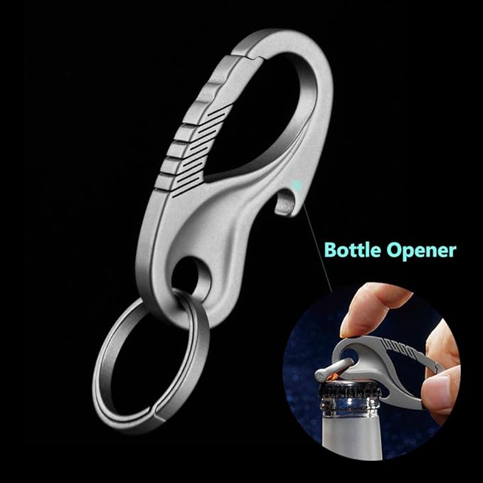 TISUR Titanium Carabiner Keychain Clip, Anti-Lost Key Ring Holder, Self-Locking Metal Gate Clip Key Chain Bottle Opener for Men Women