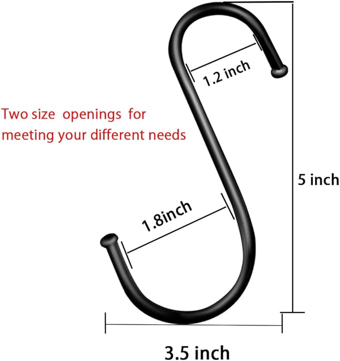 DINGEE 5 inch Extra Large S Hooks for Hanging, 6 Pack Heavy Duty Black S Hooks for Closet,Jeans Plants Jewelry Kitchen Pot Pan Cups Towels Hats