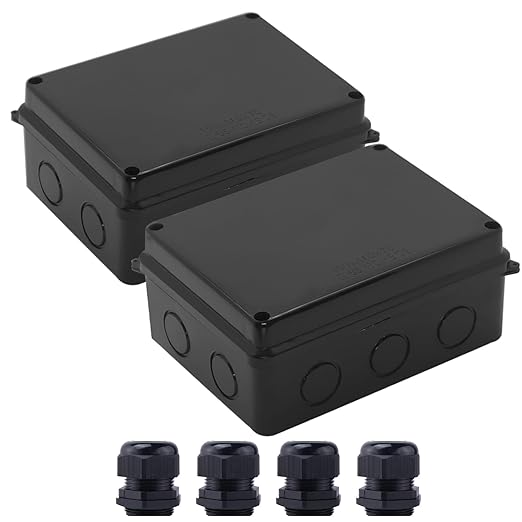 Electrical Box, 2PCS Outdoor Waterproof Box IP65 Junction Box with Reserved Holes,ABS Plastic Project Box Power Cord Enclosure Black 5.9 x 4.3 x 2.8 inch(150x110x70mm)