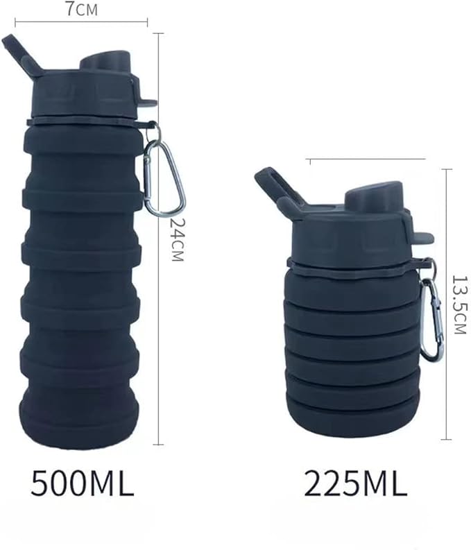 Collapsible Water Bottles 3 Pack Silicone Water Bottle with Carabiner BPA Free Expandable Water Bottle 500ml Portable Sport Water Bottle for Travel Camping. (Black+Purple+Blue)