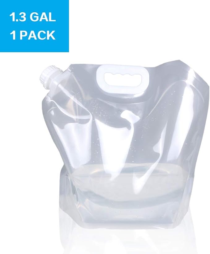 Soddeph Collapsible Water Container Bag, BPA Free Food Grade Clear Plastic Storage Jug for Sport Camping Riding Mountaineer,Freezable, Food Grade (10-pack-1.3 Gal)