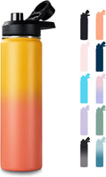 Fijinhom 24 oz Insulated Water Bottle with Handle, 304 Stainless Steel Water Bottles with Wide Mouth, Double Wall Vacuum Sports Water Bottle, BPA Free, Keep Cold and Hot, Yellow&Orange