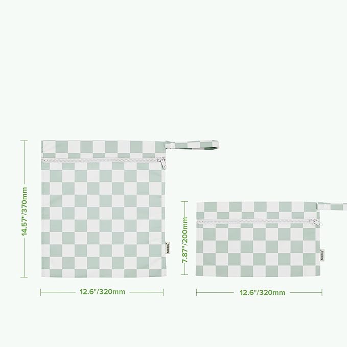 haakaa Water Resistant Wet Bags for Baby Wet Dry Bags for Cloth Diaper, Reusable Wet Bags for Baby Items, Swimsuit & Travel, 2pcs, Checkered Days