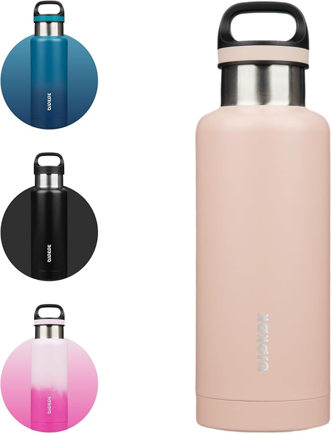 BJPKPK Insulated Water Bottle 32OZ Stainless Steel Water Bottle with Handle Double Walls Vacuum Insulated BPA Free Flask, Peach
