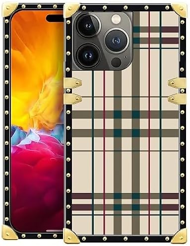 Compatible with iPhone 15 Pro Max Case, Black Red Beige Stripes Luxury Golden Decoration for Girl Women Soft TPU Shockproof Protective Hard PC Back for iPhone 15 Pro Max