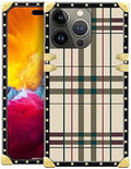 Compatible with iPhone 15 Pro Max Case, Black Red Beige Stripes Luxury Golden Decoration for Girl Women Soft TPU Shockproof Protective Hard PC Back for iPhone 15 Pro Max