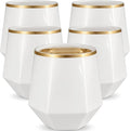 Oojami 40 Pack Diamond Stemless Plastic Wine Glasses Gold Rim, 12 Oz Disposable Clear Champagne Whiskey Cocktail Cups, BPA-Free Shatterproof Unbreakable for Wedding Party Bar (White Gold)