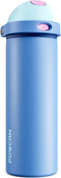 POWCAN 24 oz Metal Sports Water Bottle: 2-in-1 Push-Button Spout & Quick-Flip Straw, Leakproof, Cold 24Hrs, Lockable, Fits Car Cup Holder, Insulated Steel Cup for School, Hiking, Gift (Ohana Blue)