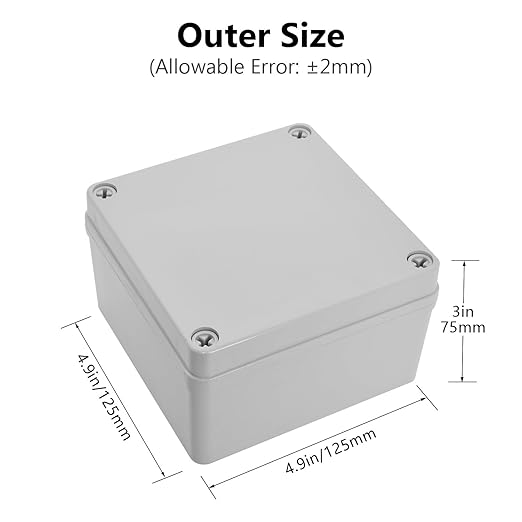 LeMotech Junction Box IP67 Waterproof Dustproof ABS Plastic Project Box for Electrical Outdoor Enclosure Gray 4.9 x 4.9 x 3 inch (125 x 125 x 75 mm)