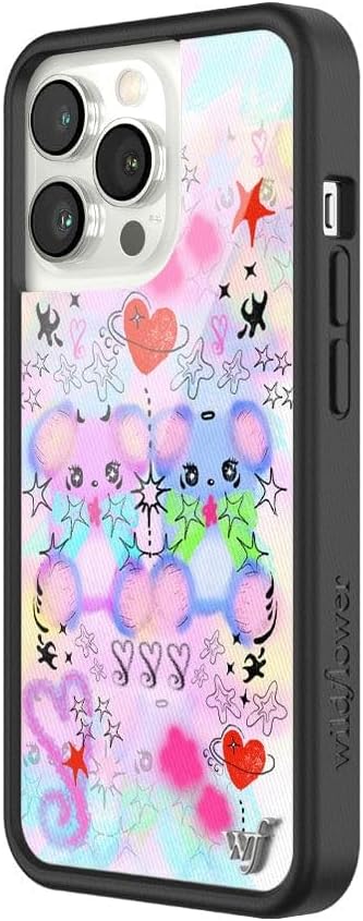 Wildflower Cases - Compatible with iPhone 13 Pro | Protective Black Bumper, 6.5ft Drop Test Certified, Women Owned Small Business | Trendy Airbrush Purple Bears | Cotton Candy Teddies