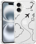 FANXI Minimalist Airplane Travel Map Phone Case Compatible with iPhone 16 (6.1 Inch) - Shockproof Clear Soft TPU Protective Cover with Airplane Design for Women Men and Girls