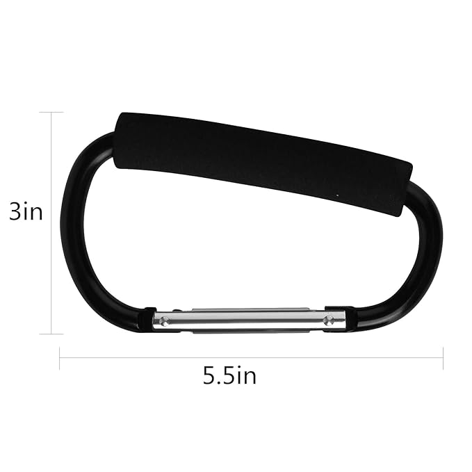 4 Pack Large Carabiner 5.5" D Style Click and Carry Bag Carrier Stroller Hooks(Black and Blue)