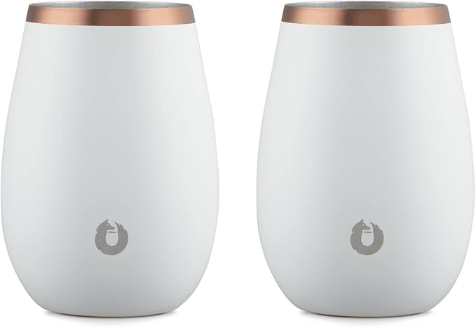 SNOWFOX Premium Vacuum Insulated Stainless Steel Classic White Wine Glass, Set of 2, Chilled Wine Stays Icy Cold, Lightweight Stemless Cocktail Glasses,Elegant Home Entertaining Barware,8oz,White/Gold