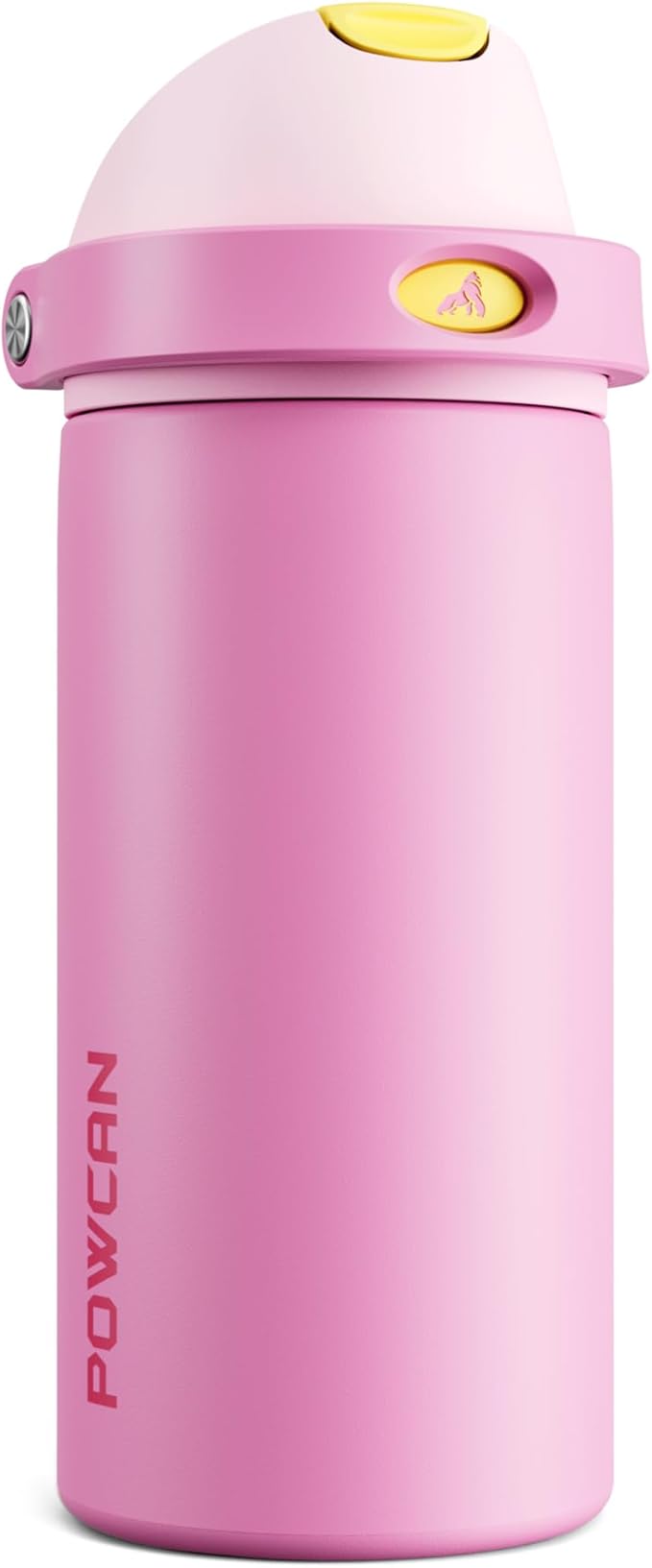 POWCAN 18 oz Steel Water Bottle: 2-in-1 Push-Button Spout & Quick-Flip Straw, Leakproof, Cold 24Hrs, Fits Car Cup Holder, Insulated Cup for Sports, Travel, School, Gift for Women, Girls (Rose Slumber)
