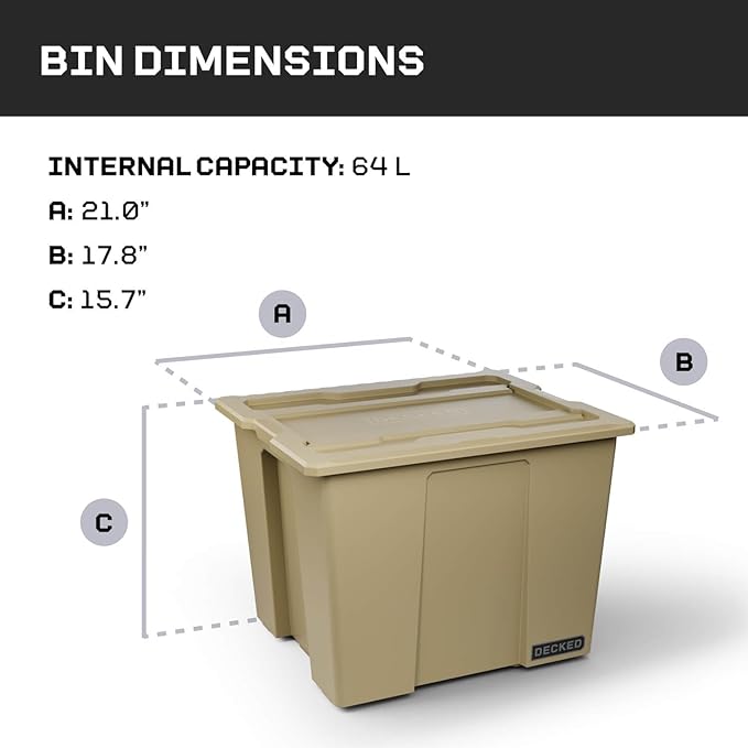 DECKED Payloader 64 L (1-Pack) - 200 lb Load Rated, Heavy-Duty Stackable Garage Storage Bins - Desert Tan