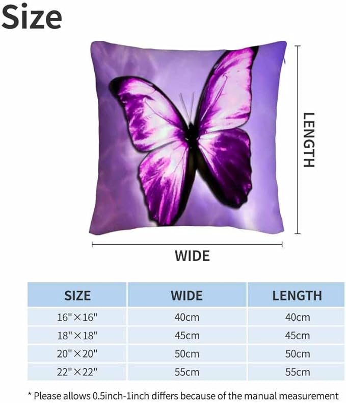 Purple Butterfly Couch Pillow Covers 18 X 18 Vibrant Magical Nature Insect Set of 2 Pillowcases Square Velvet Outdoor Cushion Pillow Cases Decorative for Home Bed Sofa Couch Hotel