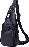 Hebetag Leather Sling Bag Crossbody Backpack for Men Women Outdoor Travel Shoulder Chest Pouch Casual Hiking Pack