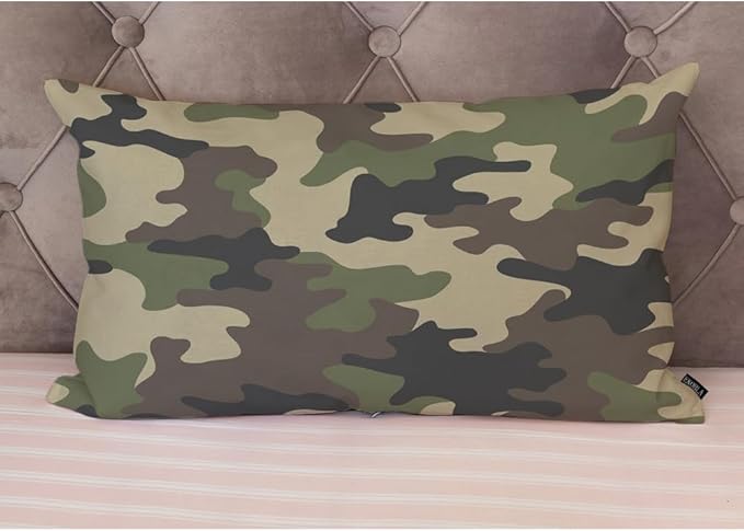 EKOBLA Decorative Pillow Cushion Covers Camouflage Pattern Military Combat Woodland Square Throw Waist Pillow Case Cushion Cases for Sofa Bedroom Living Room 12x20 Inches, Green Black