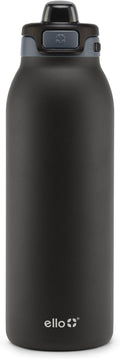 Ello Pop & Fill 40oz Stainless Steel Water Bottle with Quick Fill Technology, Double Walled and Vacuum Insulated Metal, Leak Proof Locking Lid, Sip and Chug, Reusable, BPA Free, Tonal Black