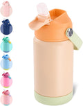 Kerilyn 12oz Kids Water Bottle, Stainless Steel Insulated Water Bottle for Kids, Toddler Cup with Straws Leak-Proof, Toddler Water Bottles for School Boys Girls, BPA Free, Cantaloupe