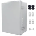 IP67 Waterproof Junction Box, ABS Plastic Electrical Enclosure with Stainless Steel Latch, Hinged Cover Electric Box with Mounting Plate, Wall Brackets & Cable Glands 400x300x180mm